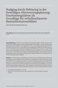 Nudging durch Debiasing in der freiwilligen Altersvorsorgeplanung: Emotionsregulation als Grundlage für verhaltensbasierte Basisinformationsblätter