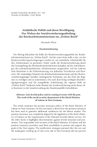 Antijüdische Politik und deren Bewältigung. Das Wirken der Sozialversicherungsabteilung des Reichsarbeitsministeriums im „Dritten Reich“