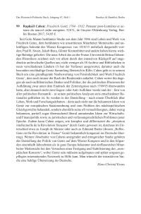 Raphaël Cahen: Friedrich Gentz 1764–1832. Penseur post-Lumières et acteure du nouvel ordre européen