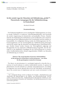 Ist die soziale Lage der Menschen mit Behinderung „prekär“? – Theoretische Anregungen für die Teilhabeforschung in Deutschland