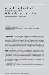 Zehn Jahre nach Ausbruch der Finanzkrise – viel erreicht, noch viel zu tun
