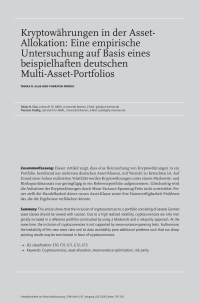 Kryptowährungen in der Asset-Allokation: Eine empirische Untersuchung auf Basis eines beispielhaften deutschen Multi-Asset-Portfolios