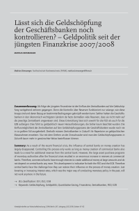 Lässt sich die Geldschöpfung der Geschäftsbanken noch kontrollieren? – Geldpolitik seit der jüngsten Finanzkrise 2007/2008