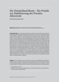 Die Deutschland-Rente – Ein Projekt zur Stabilisierung der Privaten Altersrente