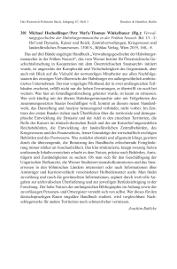 Michael Hochedlinger / Petr Maťa / Thomas Winkelbauer (Hg.): Verwaltungsgeschichte der Habsburgermonarchie in der Frühen Neuzeit. Bd. 1/1 – 2: Hof und Dynastie, Kaiser und Reich, Zentralverwaltungen, Kriegswesen und landesfürstliches Finanzwesen