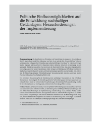 Politische Einflussmöglichkeiten auf die Entwicklung nachhaltiger Geldanlagen: Herausforderungen der Implementierung