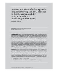 Ansätze und Herausforderungen der Implementierung von ESG-Kriterien in Wettbewerben und der unternehmerischen Nachhaltigkeitsbewertung