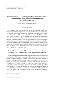 Sozialintegrative und beschäftigungsbegleitende Aktivitäten: Erfahrungen mit einer neuen Instrumentengruppe der Arbeitsförderung