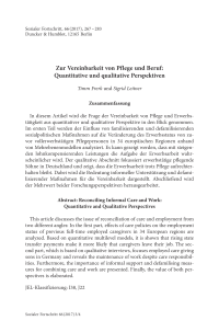 Zur Vereinbarkeit von Pflege und Beruf: Quantitative und qualitative Perspektiven