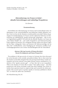 Alterssicherung von Frauen revisited – aktuelle Entwicklungen und zukünftige Perspektiven