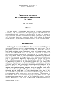 Ökonomische Wirkungen der Mitbestimmung in Deutschland: Ein Update