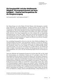 Die Energiepolitik zwischen Wettbewerbsfähigkeit, Versorgungssicherheit und Nachhaltigkeit – Chancen und Perspektiven für die Energieversorgung