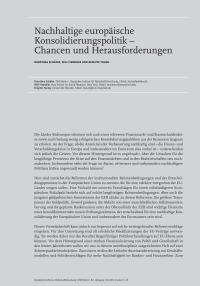 Nachhaltige europäische Konsolidierungspolitik – Chancen und Herausforderungen