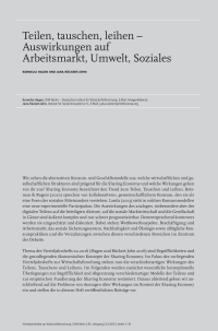 Teilen, tauschen, leihen – Auswirkungen auf Arbeitsmarkt, Umwelt, Soziales