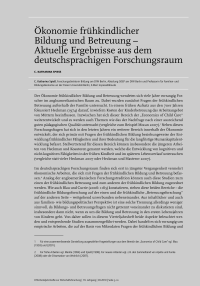 Ökonomie frühkindlicher Bildung und Betreuung – Aktuelle Ergebnisse aus dem deutschsprachigen Forschungsraum