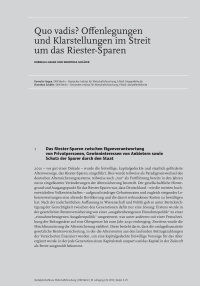 Quo vadis Offenlegungen und Klarstellungen im Streit um das Riester-Sparen
