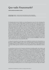 Quo vadis Finanzmarkt?