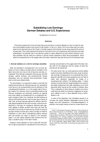 Subsidizing Low Earnings: German Debates and U.S. Experiences