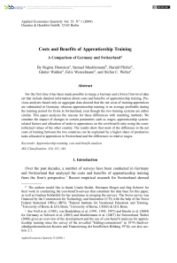 Costs and Benefits of Apprenticeship Training. A Comparison of Germany and Switzerland