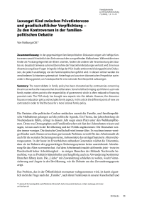 Luxusgut Kind zwischen Privatinteresse und gesellschaftlicher Verpflichtung – Zu den Kontroversen in der familienpolitischen Debatte