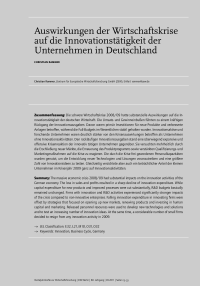 Auswirkungen der Wirtschaftskrise auf die Innovationstätigkeit der Unternehmen in Deutschland