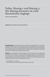 Teilen, Sharing 1 und Sharing 2: Die Sharing Economy im Licht theoretischer Zugänge