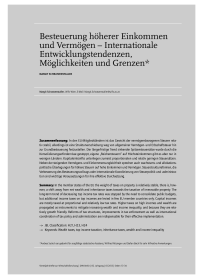Besteuerung höherer Einkommen und Vermögen – Internationale Entwicklungstendenzen, Möglichkeiten und Grenzen