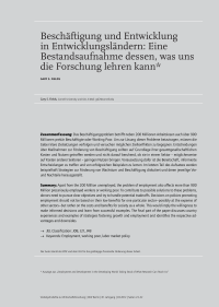 Beschäftigung und Entwicklung in Entwicklungsländern: Eine Bestandsaufnahme dessen, was uns die Forschung lehren kann