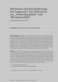 Wachstum und Konsolidierung: ein Gegensatz Zur Diskussion um “Austeritätspolitik“ und “Wachstumsfalle“