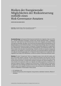 Risiken der Energiewende: Möglichkeiten der Risikosteuerung mithilfe eines Risk-Governance-Ansatzes
