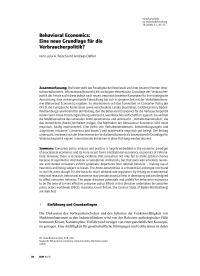 Behavioral Economics: Eine neue Grundlage für die Verbraucherpolitik?