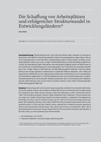 Die Schaffung von Arbeitsplätzen und erfolgreicher Strukturwandel in Entwicklungsländern