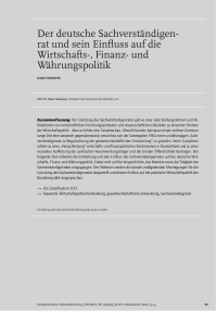 Der deutsche Sachverständigenrat und sein Einfluss auf die Wirtschafts-, Finanz- und Währungspolitik
