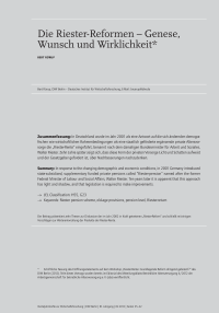 Die Riester-Reformen – Genese, Wunsch und Wirklichkeit