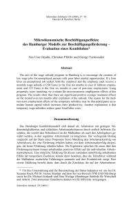 Mikroökonomische Beschäftigungseffekte des Hamburger Modells zur Beschäftigungsförderung – Evaluation eines Kombilohns