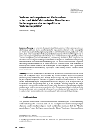 Verbraucherkompetenz und Verbraucherschutz auf Wohlfahrtsmärkten: Neue Herausforderungen an eine sozialpolitische Verbraucherpolitik