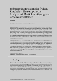 Selbstproduktivität in der frühen Kindheit – Eine empirische Analyse mit Berücksichtigung von Geschwistereffekten