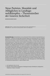 Neue Parteien, Skandale und Alltägliches in Landtagswahlkämpfen – Thementreiber der Inneren Sicherheit