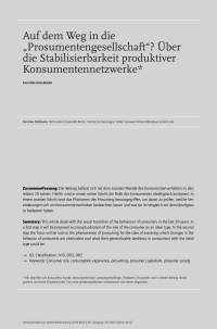 Auf dem Weg in die "Prosumentengesellschaft„? Über die Stabilisierbarkeit produktiver Konsumentennetzwerke