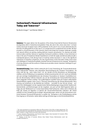 Switzerland's Financial Infrastructure: Today and Tomorrow
