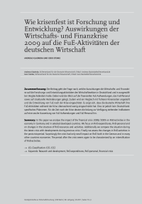 Wie krisenfest ist Forschung und Entwicklung Auswirkungen der Wirtschafts- und Finanzkrise 2009 auf die FuE-Aktivitäten der deutschen Wirtschaft