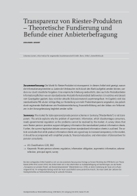 Transparenz von Riester-Produkten – Theoretische Fundierung und Befunde einer Anbieterbefragung