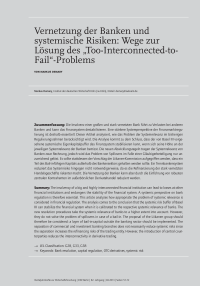 Vernetzung der Banken und systemische Risiken: Wege zur Lösung des “Too-Interconnected-to-Fail“-Problems