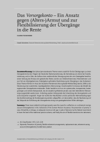 Das Vorsorgekonto – Ein Ansatz gegen (Alters-)Armut und zur Flexibilisierung der Übergänge in die Rente