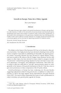 Growth in Europe. Notes for a Policy Agenda