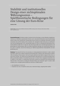 Stabilität und institutionelles Design einer nichtoptimalen Währungsunion – Spieltheoretische Bedingungen für eine Lösung der Euro-Krise