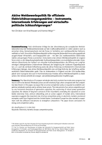 Aktive Wettbewerbspolitik für effiziente Elektrizitätserzeugungsmärkte – Instrumente, internationale Erfahrungen und wirtschaftspolitische Schlussfolgerungen