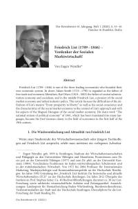 Friedrich List (1789–1846) – Vordenker der Sozialen Marktwirtschaft!