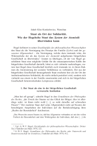 Staat als Ort der Solidarität. Wie der Hegelsche Staat das System der Atomistik überwinden kann