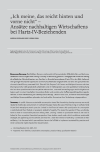 "Ich meine, das reicht hinten und vorne nicht„ – Ansätze nachhaltigen Wirtschaftens bei Hartz-IV-Beziehenden